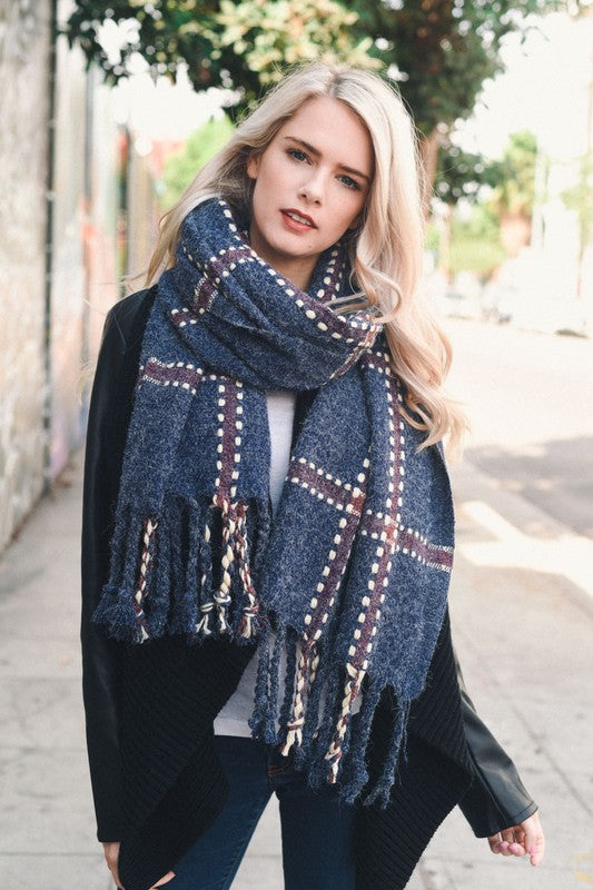 Navy Chunky Plaid Blanket Scarf – Posche By Kim D