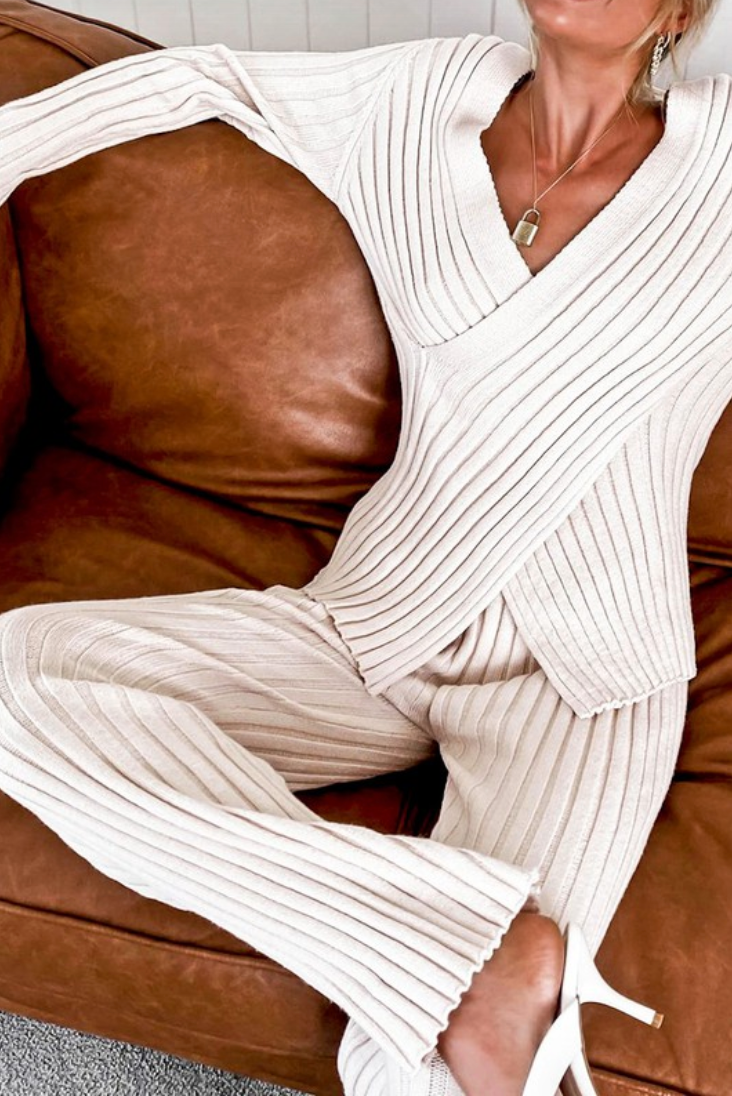 Ribbed knitted detail sweater set