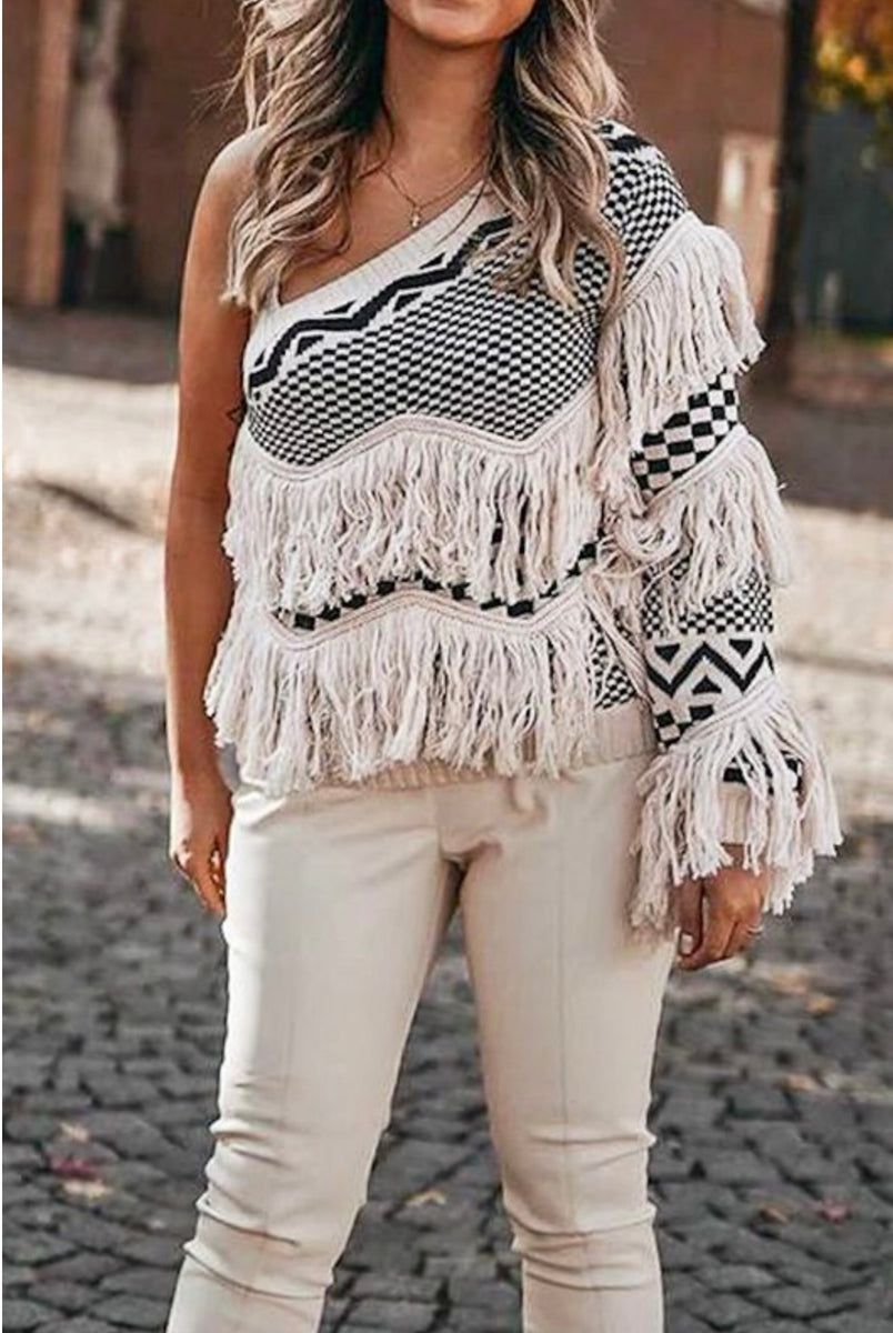 トップス fringe design gritter knit fringe design gritter knit – andequal