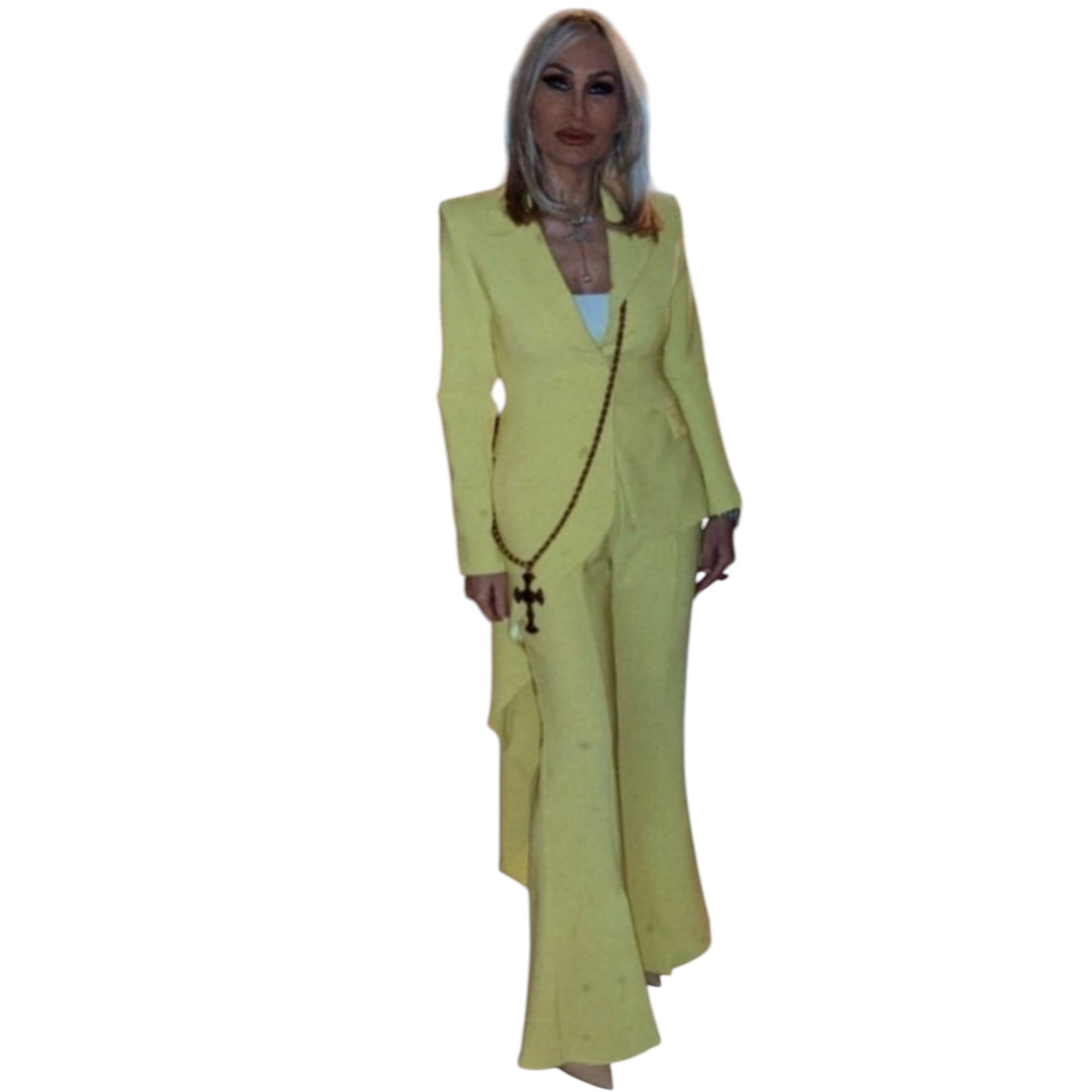 Yellow Jovani Pantsuit with Statement Tail Blazer