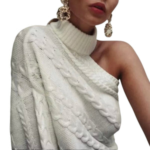 Ribbed One-Sleeve Turtleneck Sweater – Asymmetrical Chic