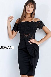 Black Off the Shoulder Short Sleeve Cocktail Dress