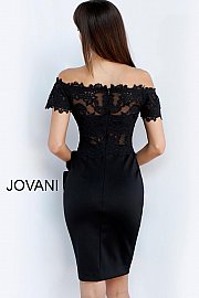 Black Off the Shoulder Short Sleeve Cocktail Dress