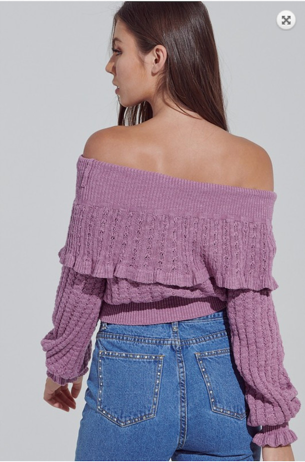 Ruffled Off The Shoulder Knit Sweater