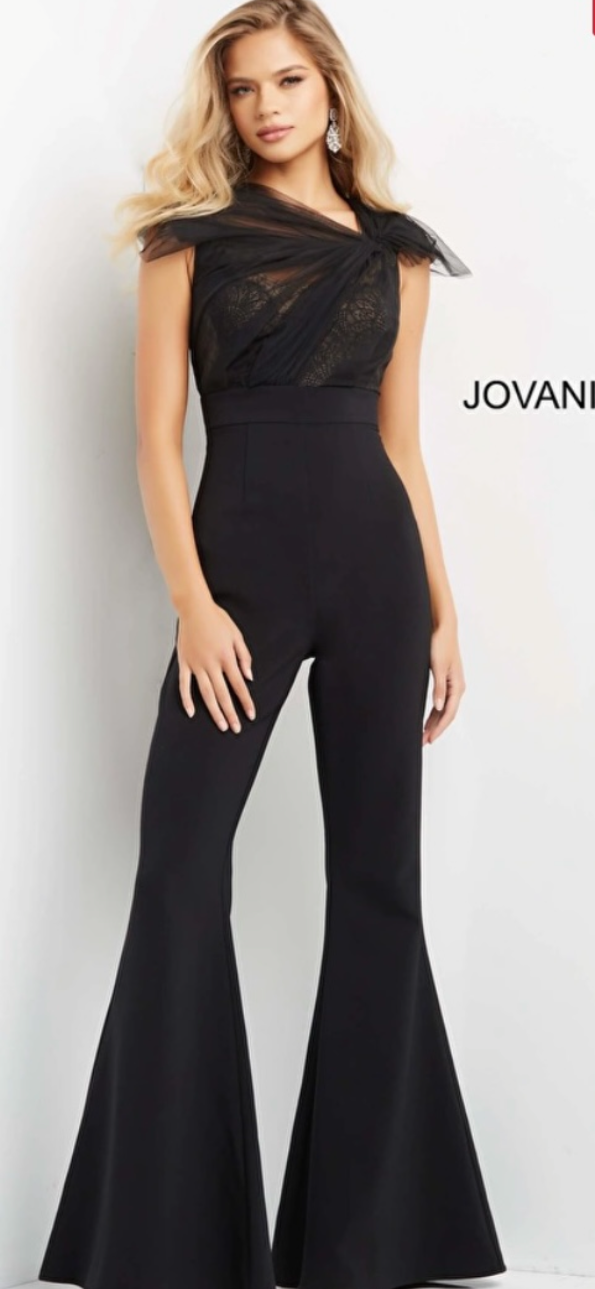 Black Jovani Jumpsuit with Lace Detail