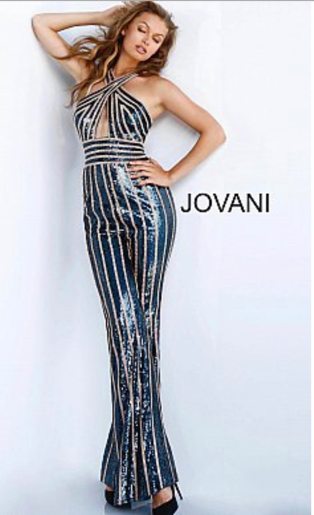 Jovani 25746 Sequin Bodice Spaghetti Straps Jumpsuit - MadameBridal.com