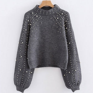 Grey Pearl Detail Sweater