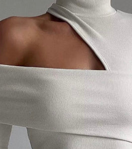 Cream Asymmetrical Ribbed Top