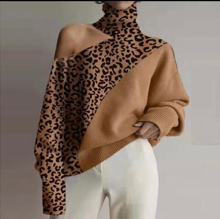 Leopard cold shoulder sweater