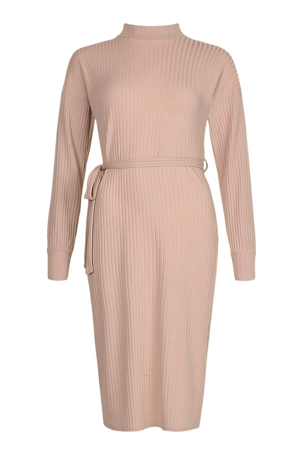 Sand Belted Midi Dress