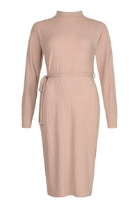 Sand Belted Midi Dress