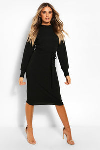 Black Belted Midi Dress