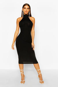 Black Racer Midi Bodycon Dress